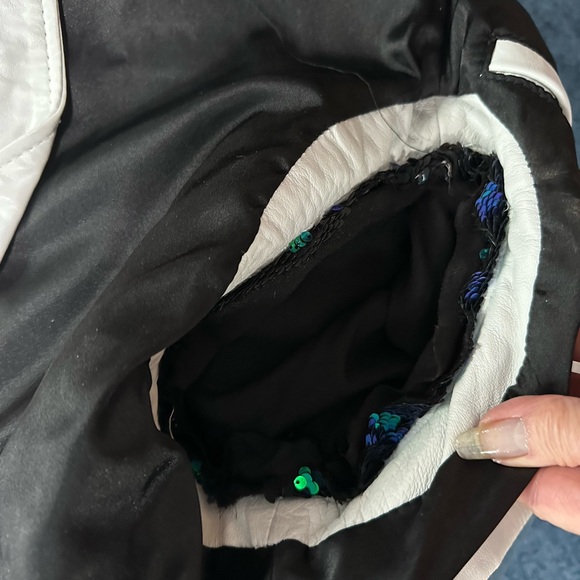 Sequin Sleeve White Leather Jacket - Picture 7 of 11